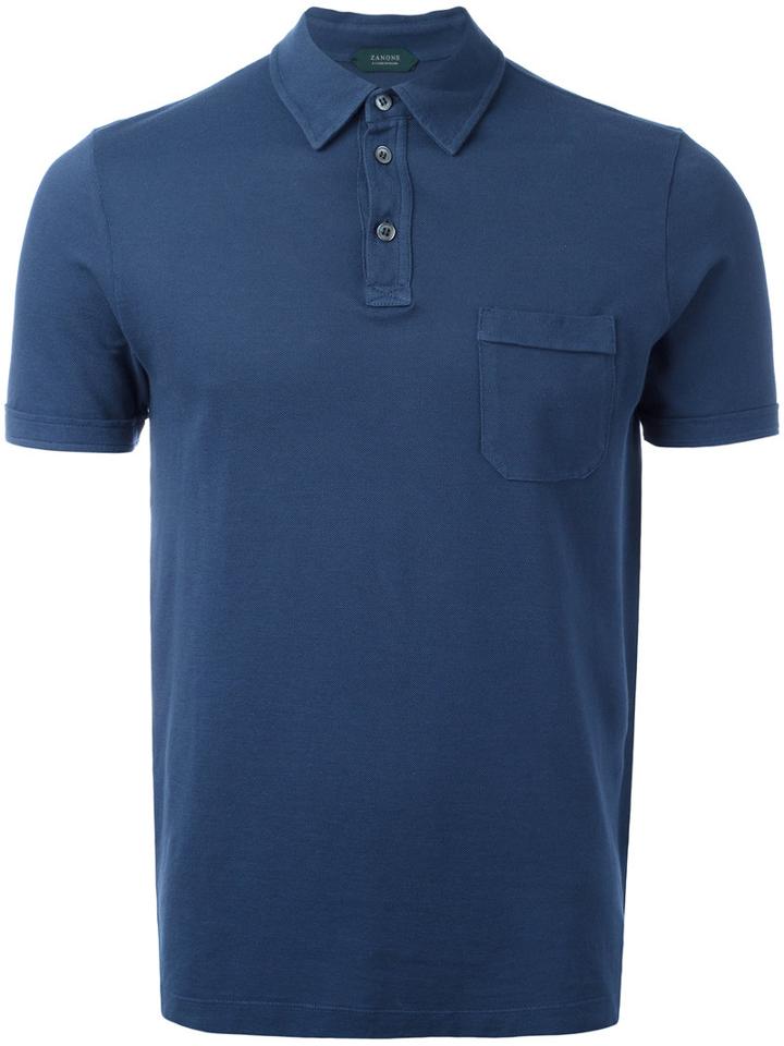 Zanone Chest Pocket Polo Shirt, Men's, Size: Xxl, Blue, Cotton