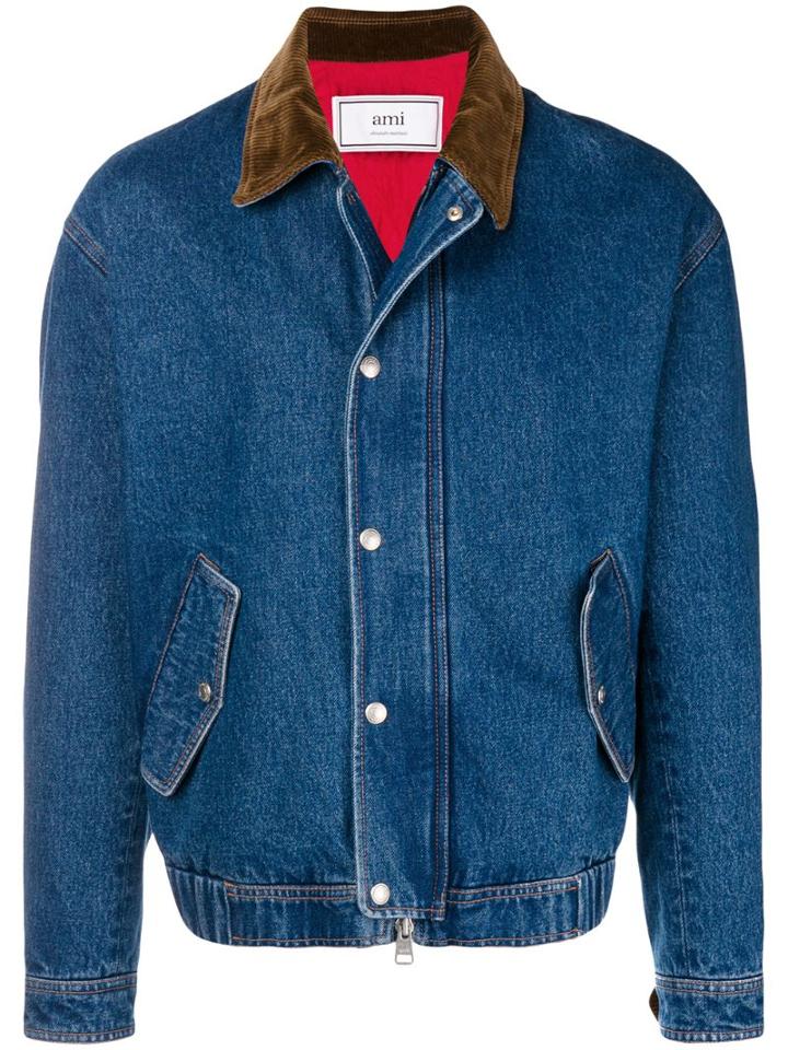 Ami Paris Zipped Denim Jacket - Blue