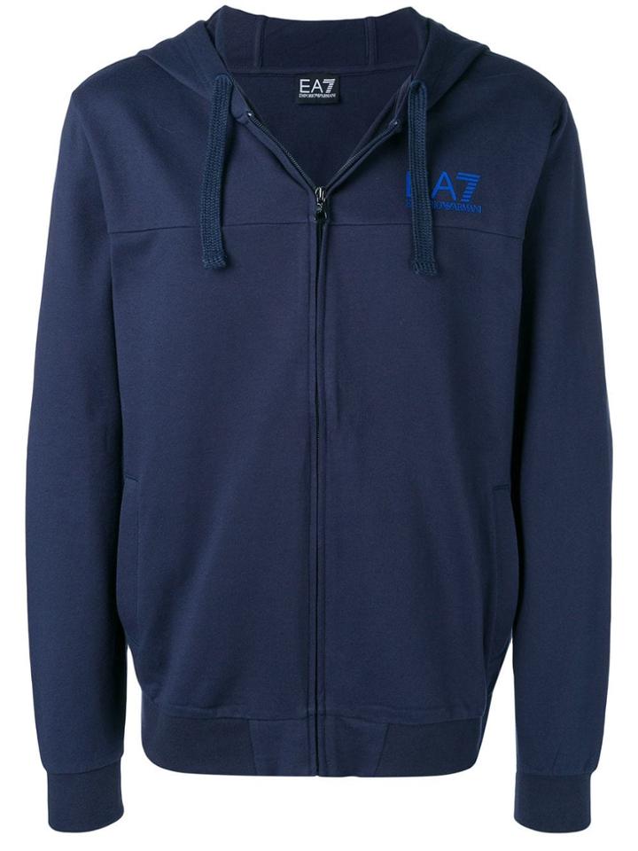Ea7 Emporio Armani Logo Print Zipped Hoodie - Blue