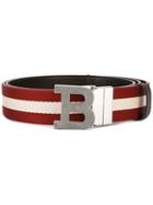 Bally Logo Buckle Stripe Belt, Men's, Size: 110, Red, Calf Leather/cotton