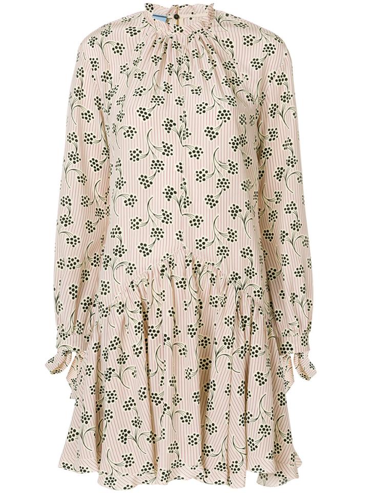 Prada Printed Crepe De Chine Dress - Pink & Purple
