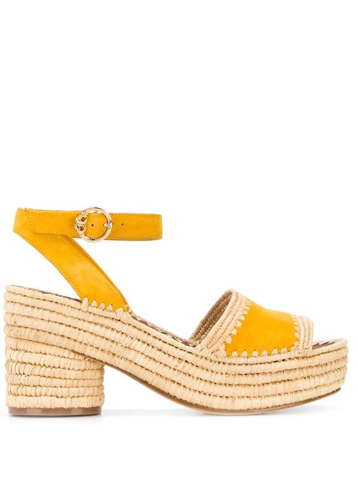 Tory Burch Straw Platform Sole Sandals - Yellow