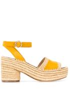 Tory Burch Straw Platform Sole Sandals - Yellow