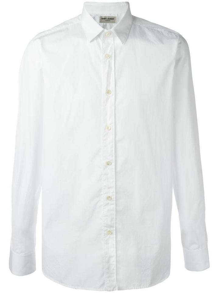 Saint Laurent Signature Yves Collar Shirt, Men's, Size: 42, White, Cotton