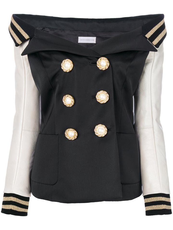 Faith Connexion Double Breasted Off-the-shoulder Jacket - Black