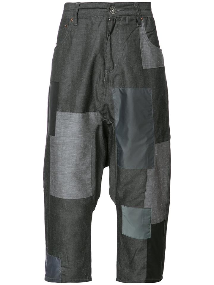 Mostly Heard Rarely Seen Patchwork Cropped Pants - Grey