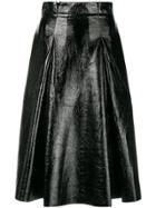 Three Floor Vernished Flared Skirt - Black
