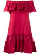 Alberta Ferretti - Off-shoulder Ruffle Dress - Women - Silk/cotton/other Fibers - 38, Red, Silk/cotton/other Fibers