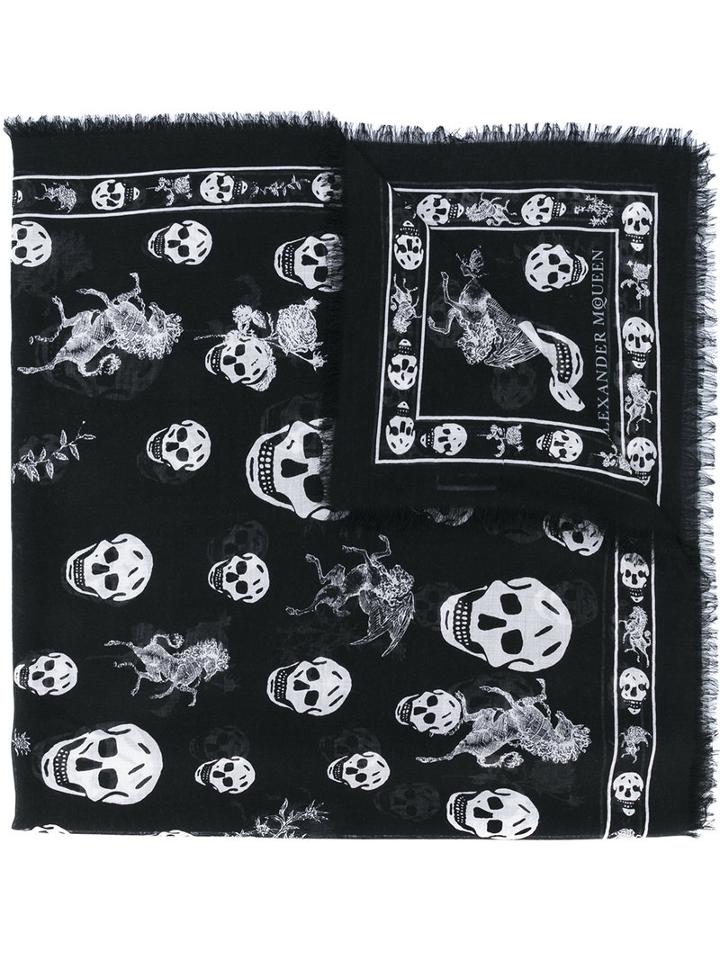 Alexander Mcqueen - Skull And Badge Scarf - Men - Silk/wool - One Size, Black, Silk/wool