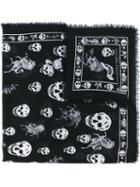 Alexander Mcqueen - Skull And Badge Scarf - Men - Silk/wool - One Size, Black, Silk/wool
