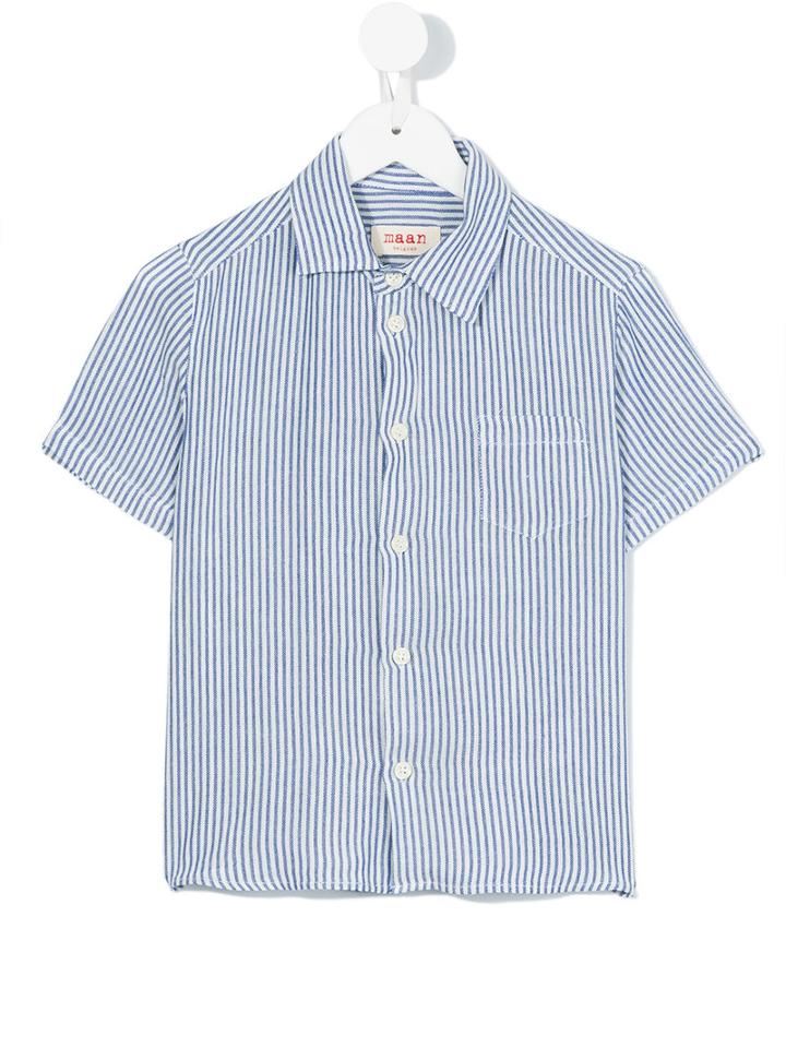 Maan - Striped Short Sleeve Shirt - Kids - Linen/flax/viscose - 6 Yrs, Blue