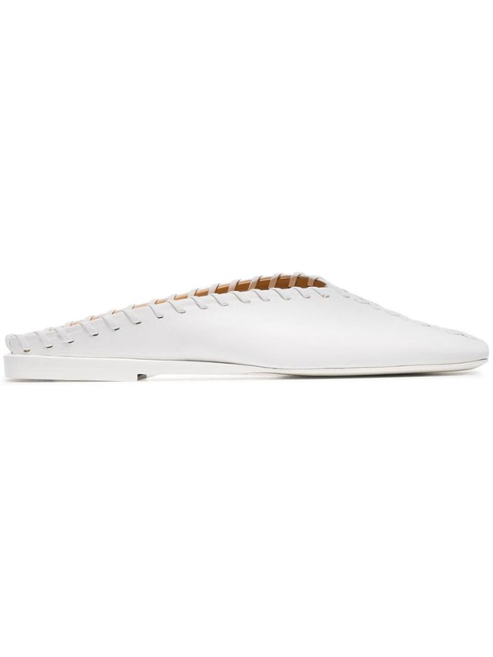 Jil Sander White Square Toe Leather Loafers
