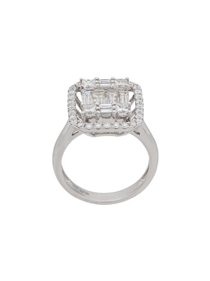Monan 18kt White Gold Diamond Square Ring - Silver