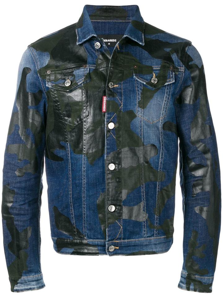 Dsquared2 Camouflage Print Denim Jacket - Blue