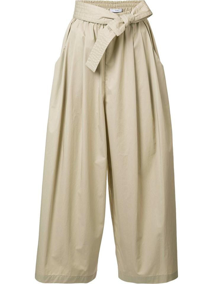 Tome Cropped Drawstring Flared Trousers, Women's, Size: Large, Nude/neutrals, Cotton