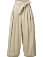 Tome Cropped Drawstring Flared Trousers, Women's, Size: Large, Nude/neutrals, Cotton