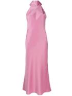 Galvan Satin Halterneck Evening Dress - Pink