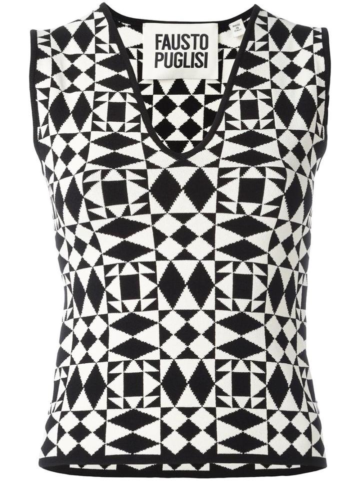 Fausto Puglisi Geometric Pattern Knitted Tank, Size: 42, Black, Viscose/polyimide