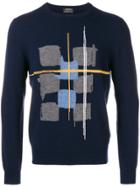 Z Zegna Check Detail Sweater - Blue