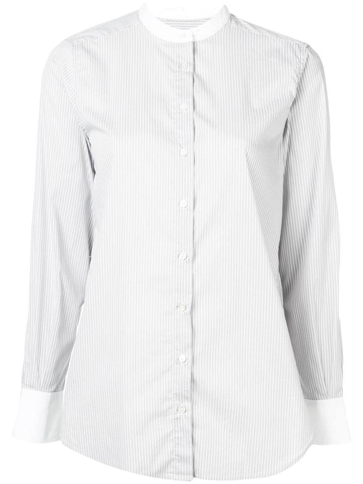 Closed Mandarin Collar Striped Shirt - Blue