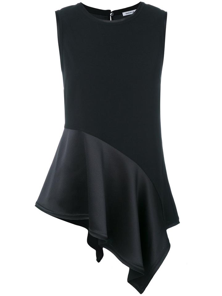P.a.r.o.s.h. - Pleated Trim Asymmetric Top - Women - Polyester - L, Black, Polyester