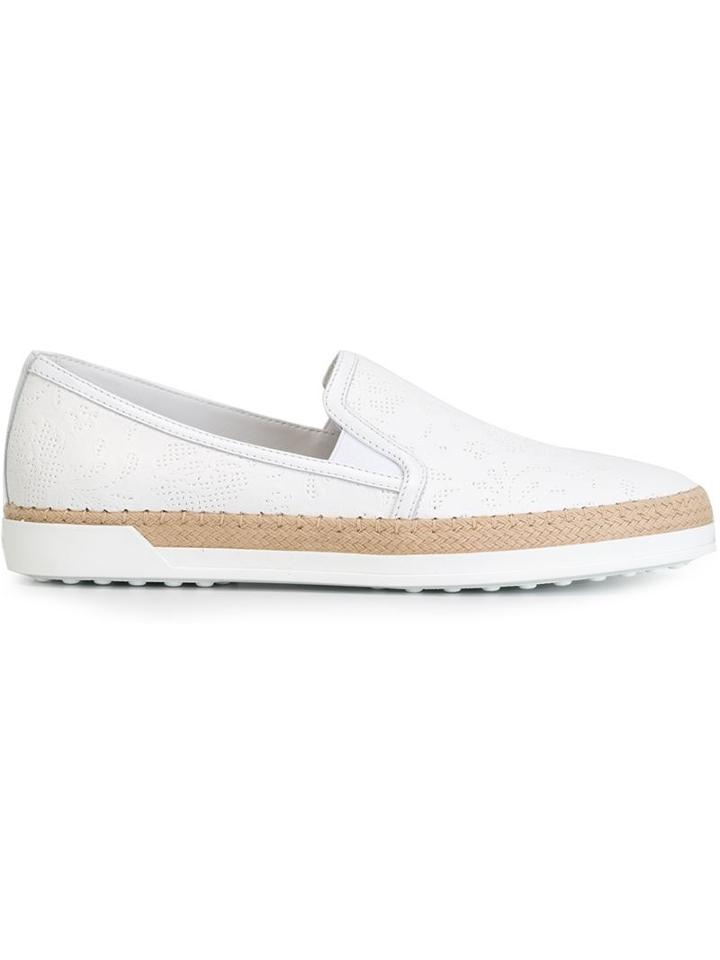 Tod S Braided Trim Slip-on Sneakers, Women's, Size: 40, White, Calf Leather/rubber