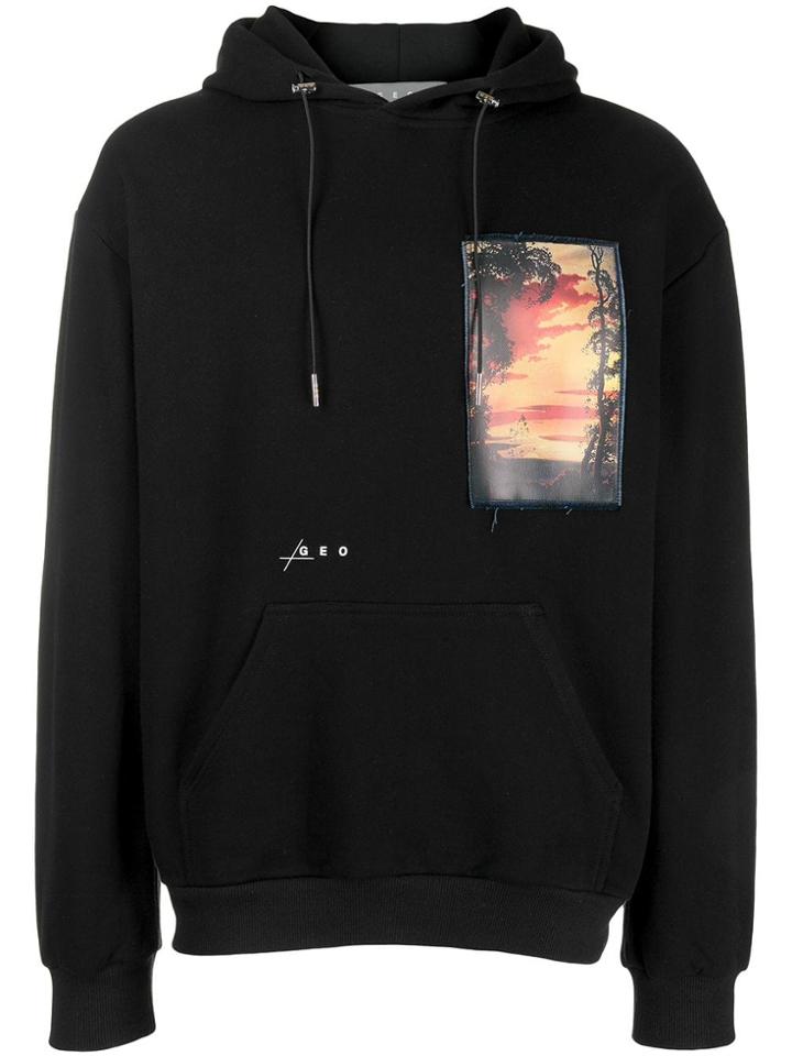Geo Sunset Patch Hoodie - Black