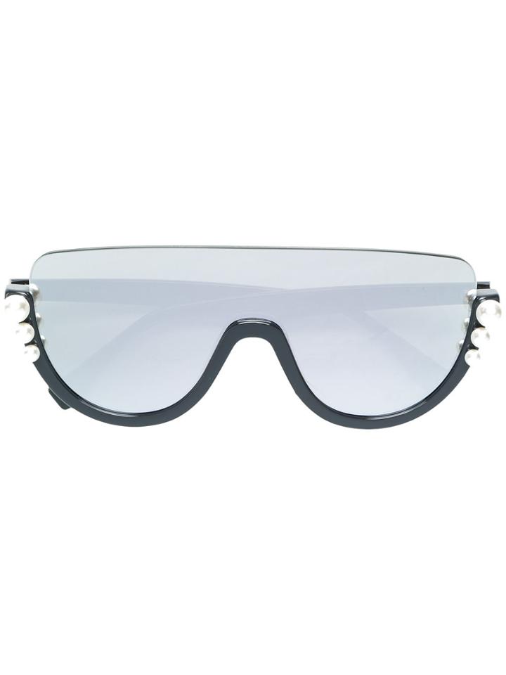 Fendi Eyewear Pearl-embellished Oversized Sunglasses - Metallic