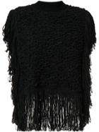 Sonia Rykiel Fringed Knit Poncho - Black