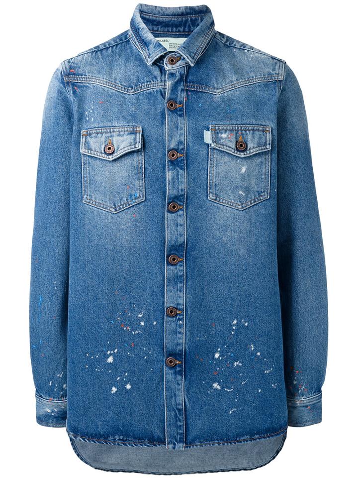 Off-white Chest Pockets Denim Jacket, Men's, Size: Medium, Blue, Cotton