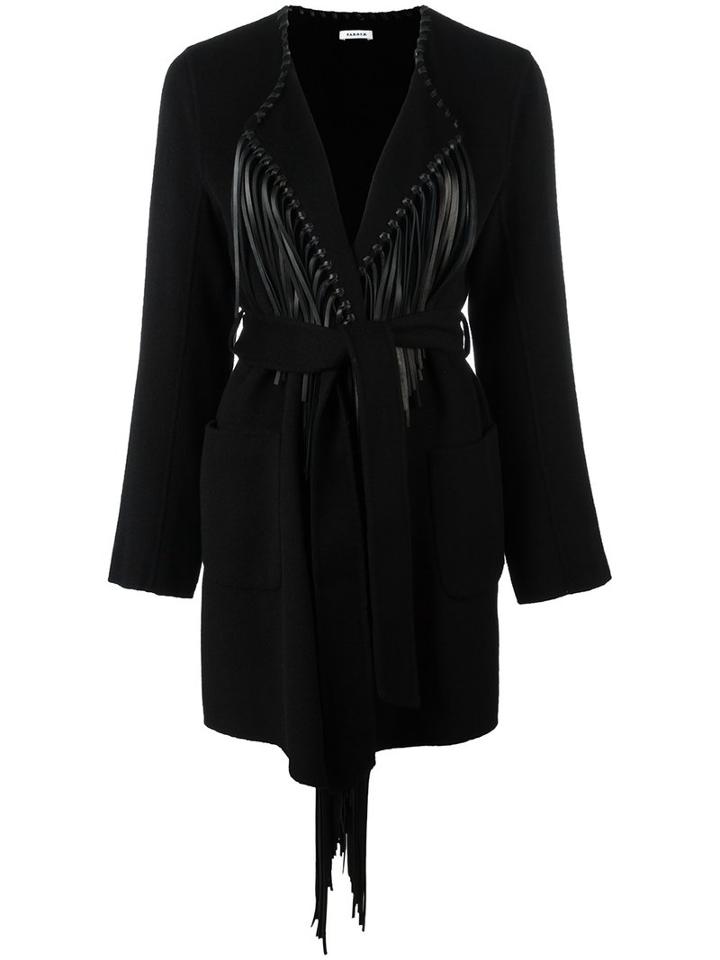 P.a.r.o.s.h. Lofry Fringed Coat, Women's, Black, Wool/lamb Skin