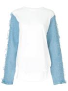 Pony Stone Contrast Distressed Sleeve Top - Blue