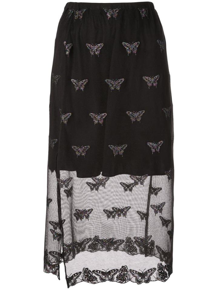 Fleur Du Mal Sheer Embroidered Skirt - Black