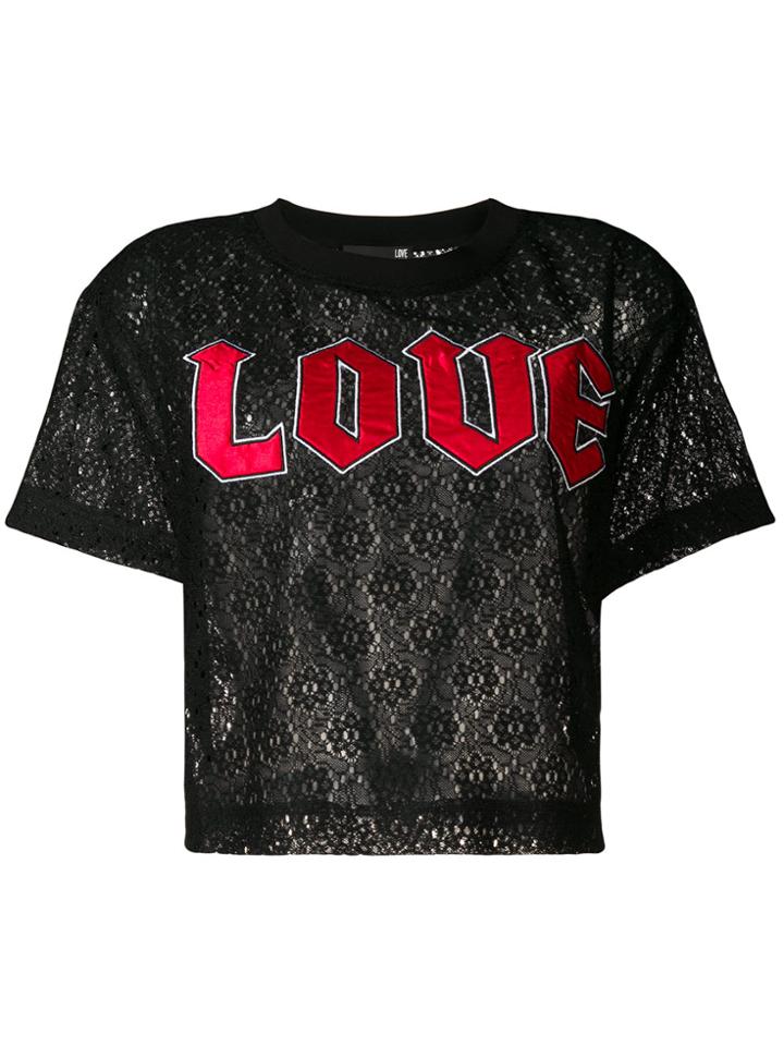 Love Moschino Slogan Embroidered Top - Black