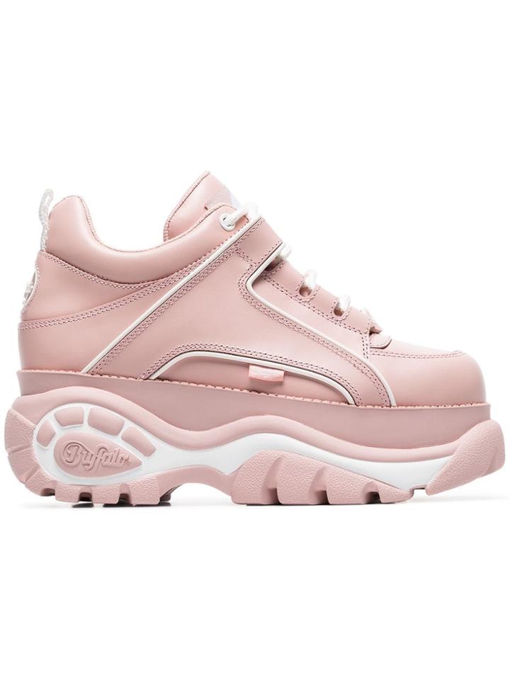 Buffalo Pink And White Classic Leather Flatform Sneakers