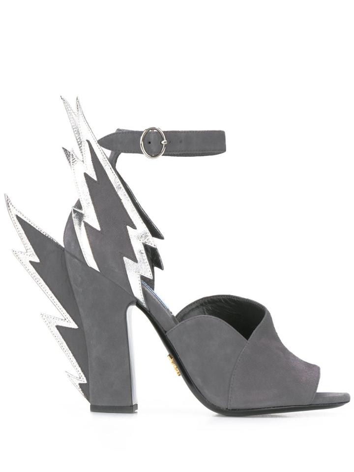 Prada 105mm Thunderbolt Appliqués Sandals - Grey