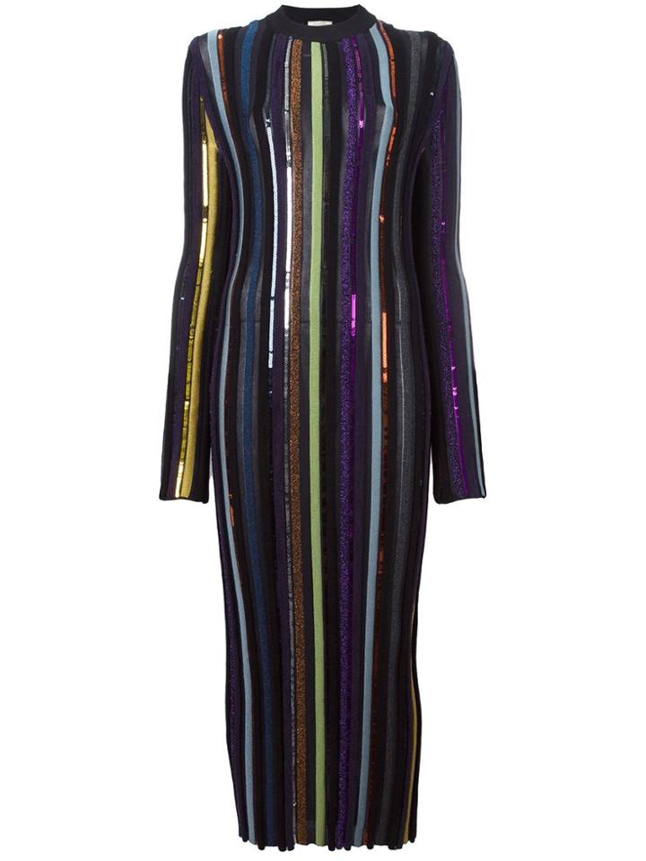 Nina Ricci Long Ribbed Sequin Embellished Dress - Black