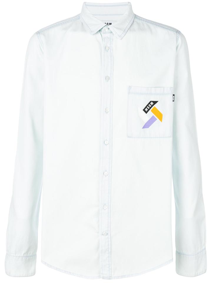 Msgm Chambray Chest Logo Shirt - Blue