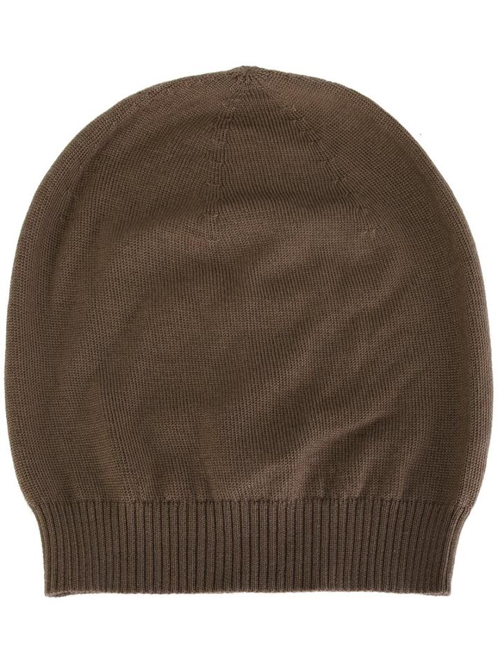 Rick Owens Ribbed Trim Beanie, Men's, Brown, Cashmere