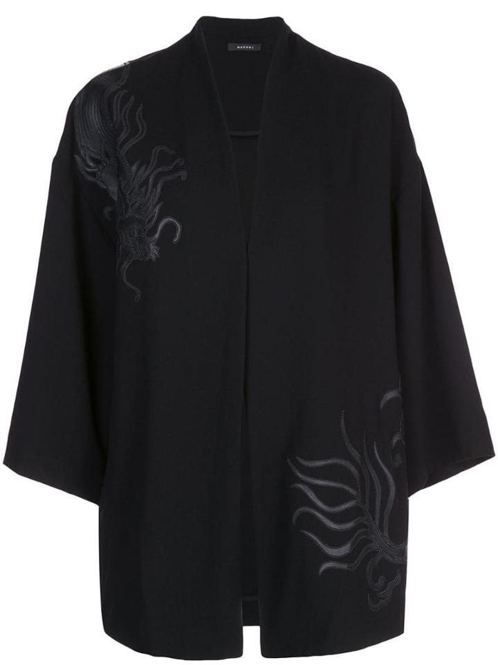 Natori Dragon Appliqué Kimono - Black