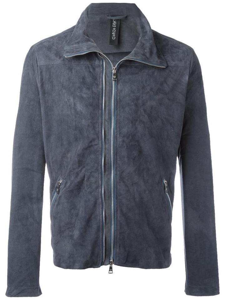 Giorgio Brato Zipped Bomber Jacket, Men's, Size: 48, Blue, Leather