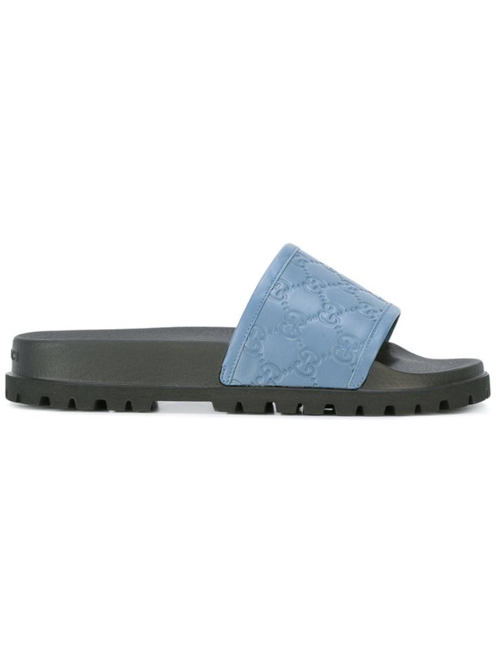 Gucci Gucci Signature Pool Slides - Blue