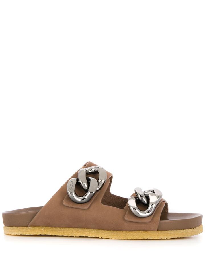 Tory Burch Chunky Chain Slides - Brown