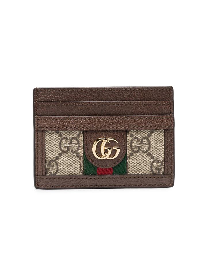 Gucci Ophidia Gg Leather And Canvas Cardholder - Brown