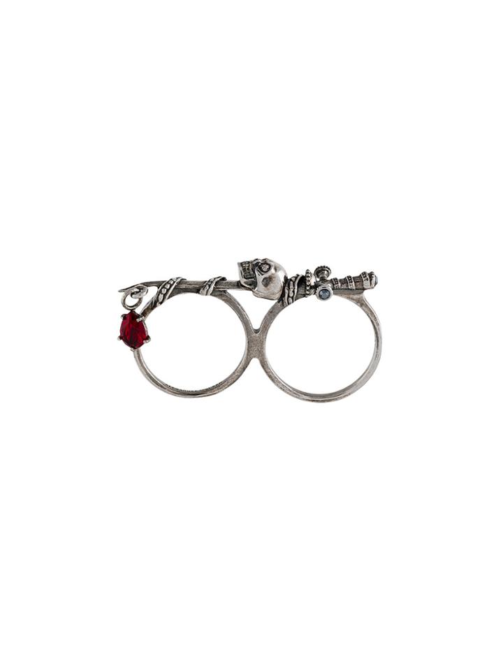 Alexander Mcqueen Skull Sword Double Band Ring - Grey