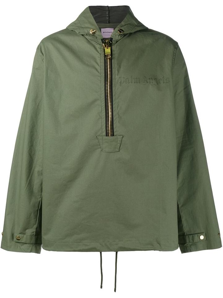 Palm Angels Hooded Anorak, Men's, Size: Xl, Green, Cotton