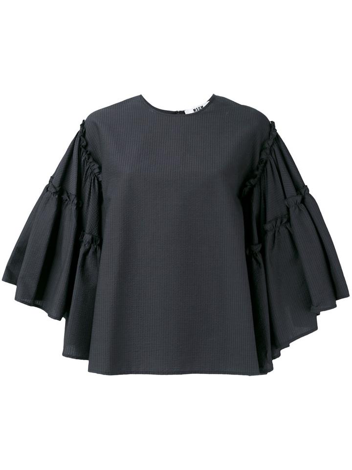 Msgm - Flared Sleeves Blouse - Women - Cotton/polyester - 38, Black, Cotton/polyester