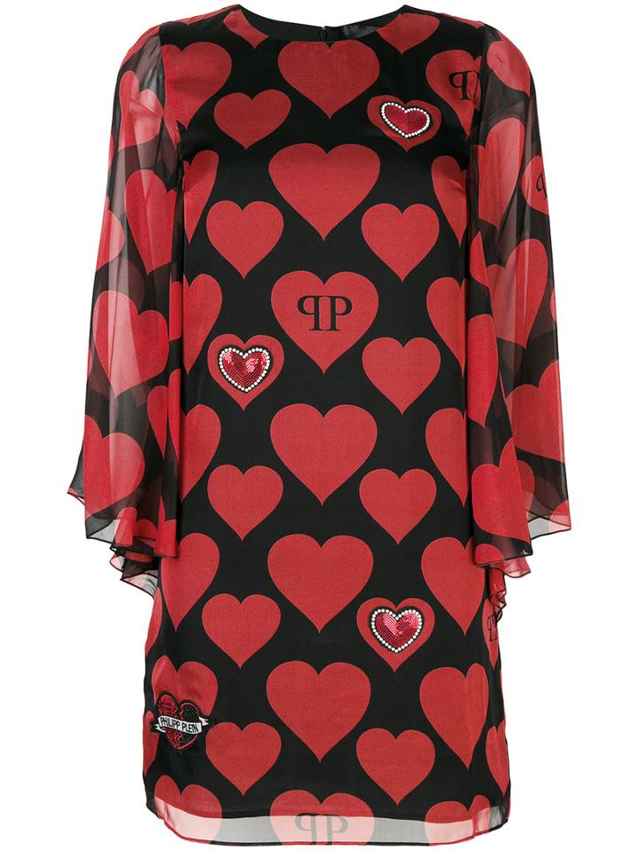 Philipp Plein - Love Heart Mini Dress - Women - Silk - Xl, Red, Silk