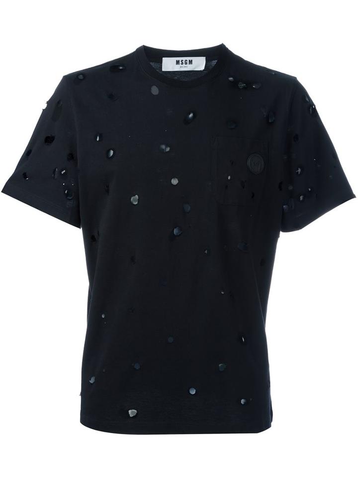 Msgm Distressed T-shirt, Men's, Size: Large, Black, Cotton