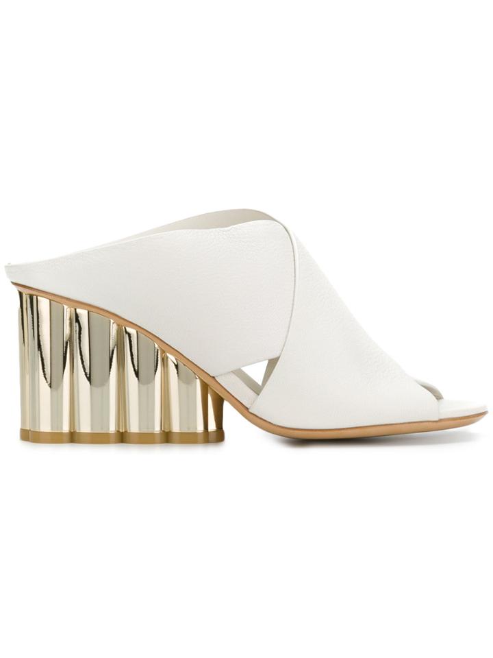 Salvatore Ferragamo Flower Block Heel Mules - White